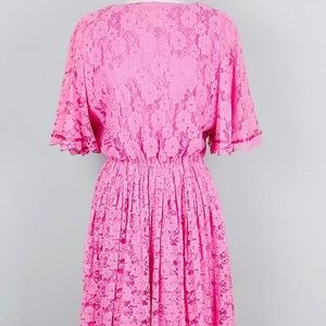Flutter sleeve pink lace vintage handmade dress